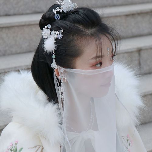 汉服周边纯色面纱女古风遮脸半透头饰百搭配饰飘逸防晒蒙面巾超仙