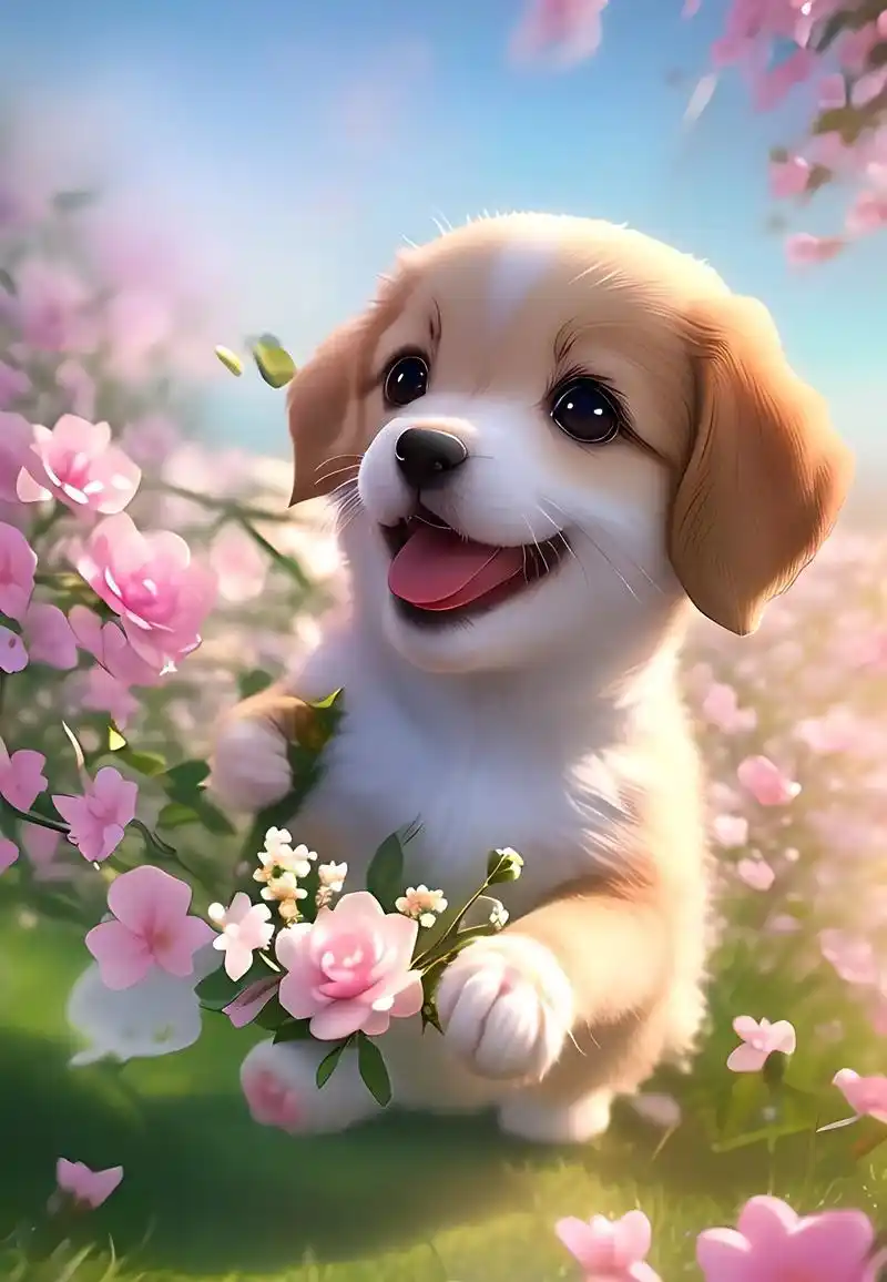 一只可爱的萌宠小花狗开心的笑,在春天玩耍#抖音图文来了 #手 - 抖音