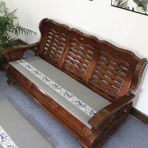 亚麻实木沙发老式木头家具单人三人连体防滑沙发垫