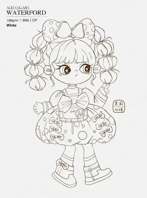 女孩全身线稿 | ipad画画 |灯笼辫小女孩