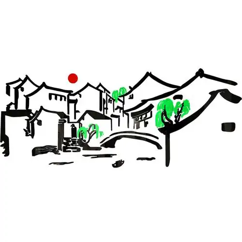 江南水乡创意餐厅饭店包间墙小吃火锅店墙面装饰3d墙贴