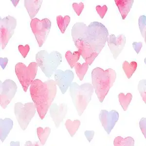 粉色少女心无缝水彩图案与多彩的心-粉色,紫色色调照片