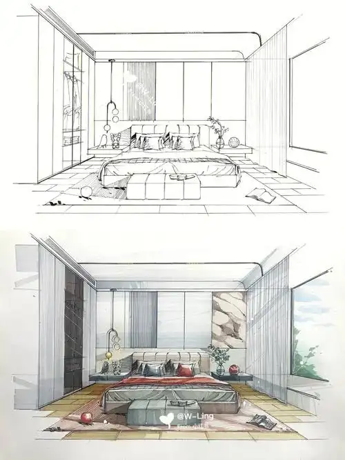 室内设计手绘效果图卧室