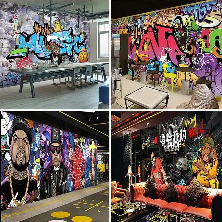 3d手绘街头涂鸦壁纸,酒吧个性潮牌服装店背景墙纸,舞蹈嘻哈街 - 抖音