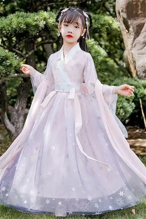 女童汉服古装超仙星空飘逸轻纱交领襦裙小女孩中国风连衣裙秋冬款