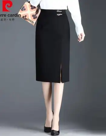 皮尔卡丹轻奢高档职业半身裙2022春秋季新款开叉裙子中长款一步裙高臀