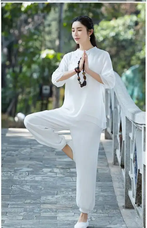 太极服女夏季高端飘逸太极拳练功服2022新款太极服薄款棉麻粉红色m