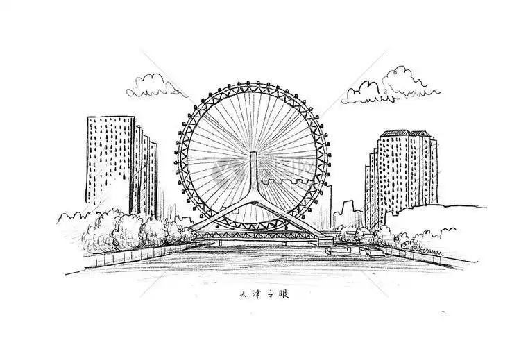 原创摩天轮插图卡通天津之眼简笔画漫画免扣png素材版权可商用简笔画