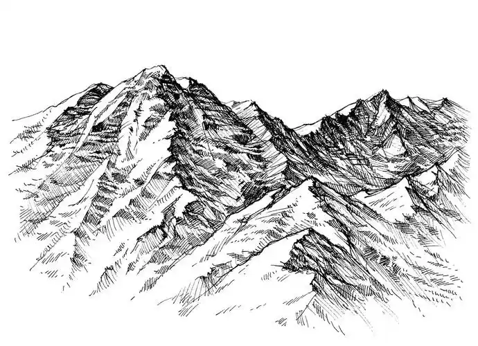 山,素描,山脉,绘画