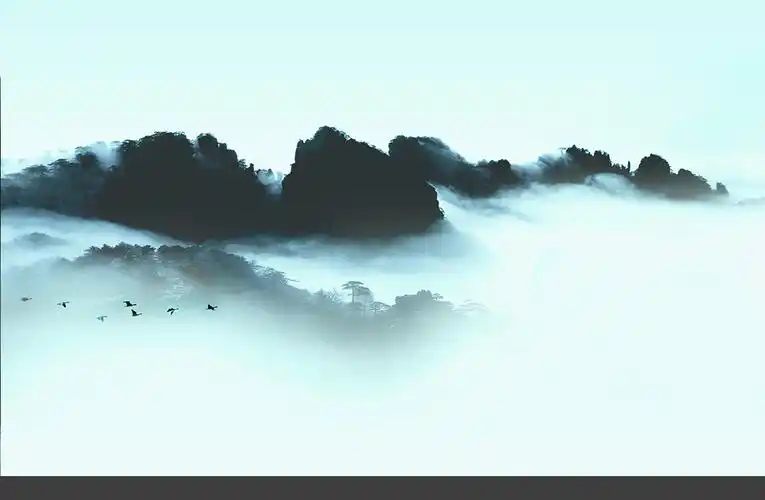 新中式水墨山水背景墙卧室装饰壁画