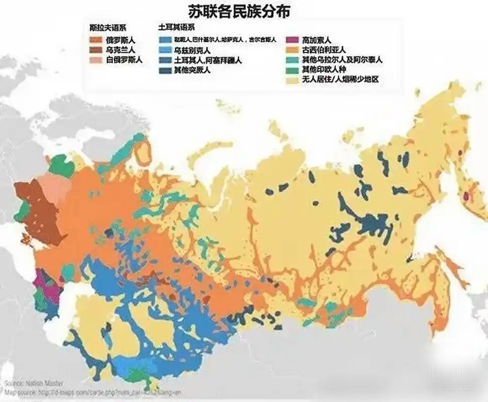 前苏联的民族分布地图: 前苏联1990年的人口共2.