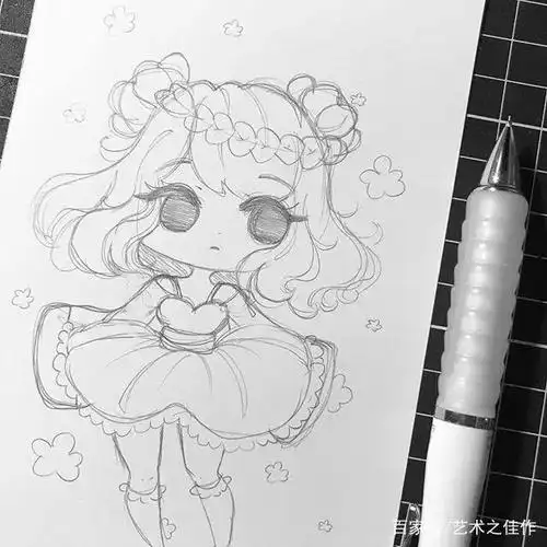 铅笔画 线稿 黑白 萌 小女孩 简单 新手