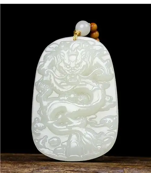 南阳工厂玉器新疆白玉龙牌玉佩和田玉精雕穿云霸气生肖龙吊坠批发