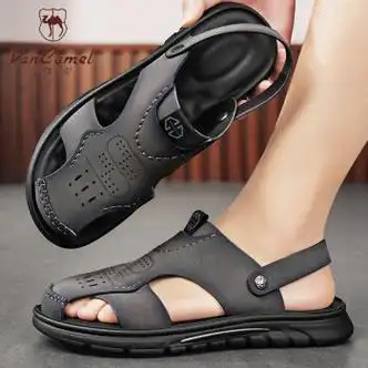 西域骆驼(vancamel)爸爸真皮包头凉鞋夏季户外运动百搭男士两用开车软