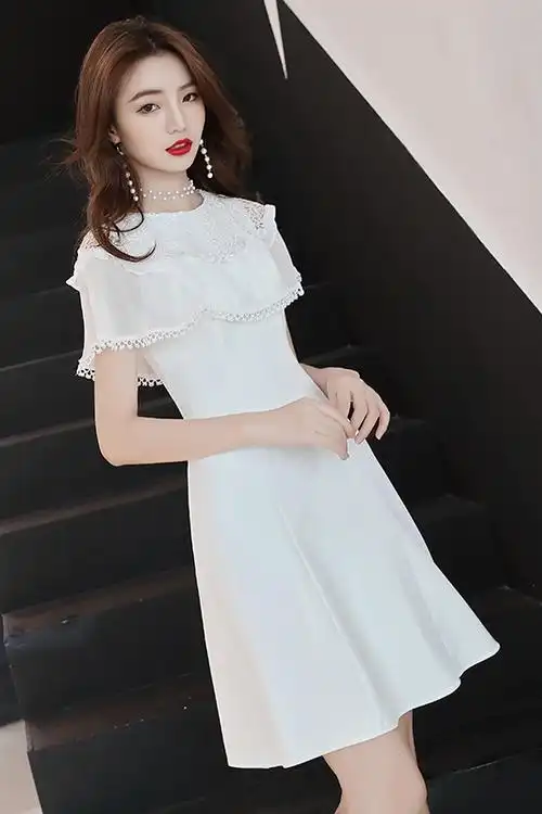 白色礼服裙子平时可穿主持人轻奢小众高端约会气质短款日常连衣裙