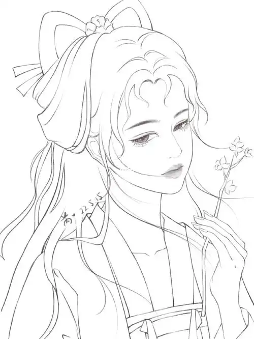 古风少女线稿手绘