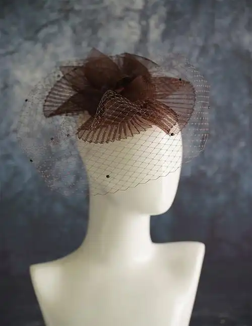 欧式面纱帽 菲律宾麻优雅神秘晚礼服帽派对宴会典礼百搭点缀珠子