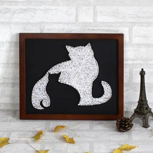 黑白猫纱线画 双色猫钉子毛线绕线装饰画七夕礼物 手工diy材料包