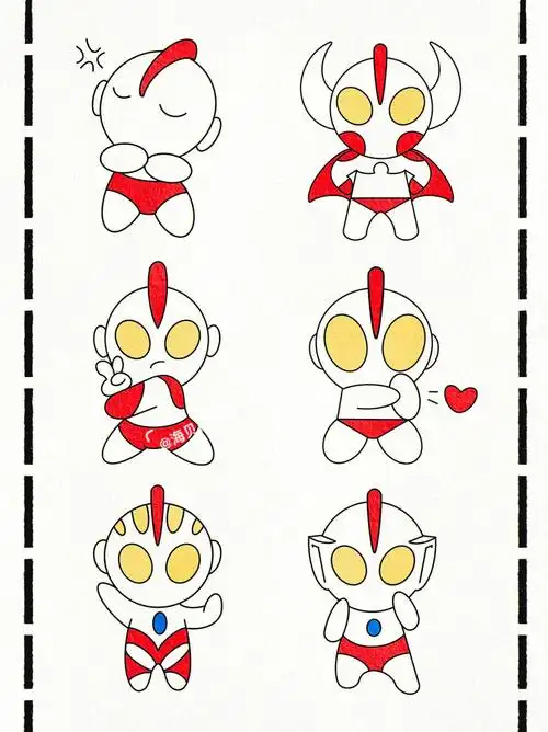 可爱q版奥特曼简笔画手帐素材治愈贴纸