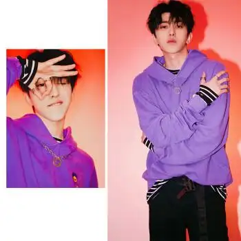 蔡徐坤同款外套卫衣 同款衣服紫色太阳花卫衣男女连帽宽松慵懒风外套