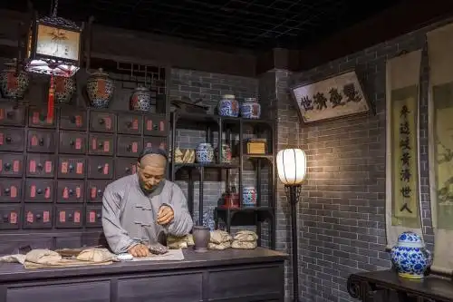 中国古代中药铺子及药店掌柜蜡像