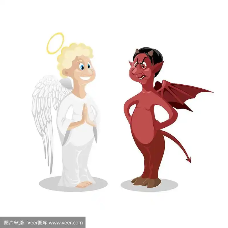 天使与魔鬼孤立卡通象征好与坏