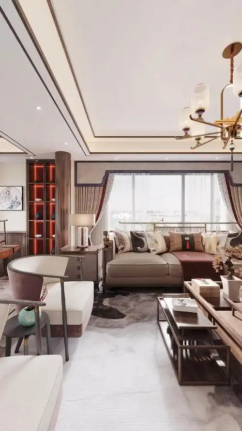 装修设计效果图,实木家具定制,实木沙发#新中式  #沙发  #现代新中式