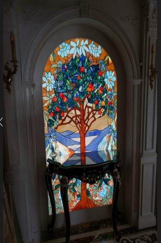 上海青浦定制钢化艺术玻璃屏风隔断蒂凡尼教堂玻璃欧式窗户