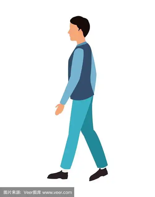 穿着蓝色背心的卡通男人在走路