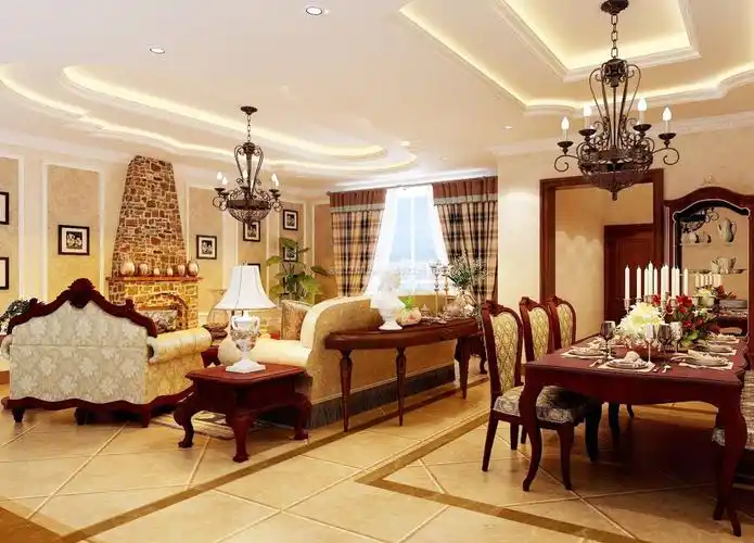 简欧别墅餐厅客厅装修效果图