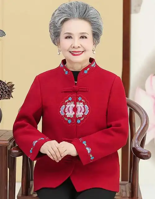 汝惜 中老年女装春秋装新款奶奶春季外套老年人衣服老太太呢子大衣