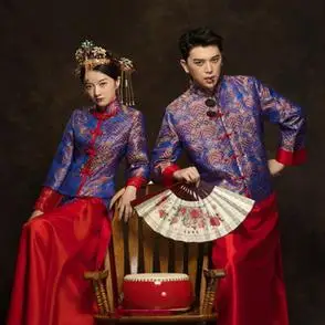 ninading秀禾服中式新郎唐装龙凤褂长袍敬酒服男马褂套装结婚礼服