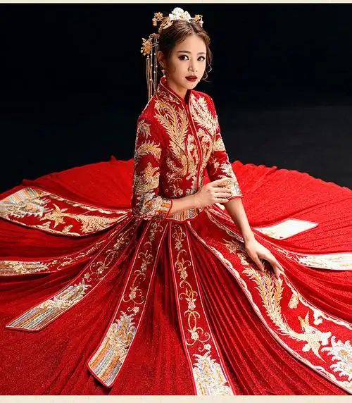 秀禾服新娘2019新款婚纱龙凤褂修身敬酒服结婚礼服中式显瘦小个子