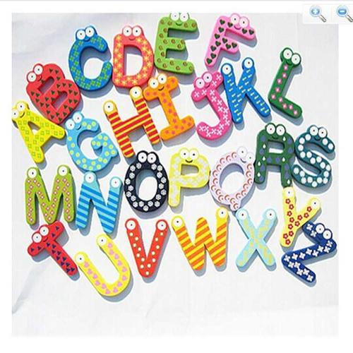 c5528木制卡通26个早教英文字母冰箱贴 宝宝早教 字母磁贴w