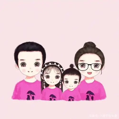 专注喜欢的事,一家四口手绘头像,幸福如此简单