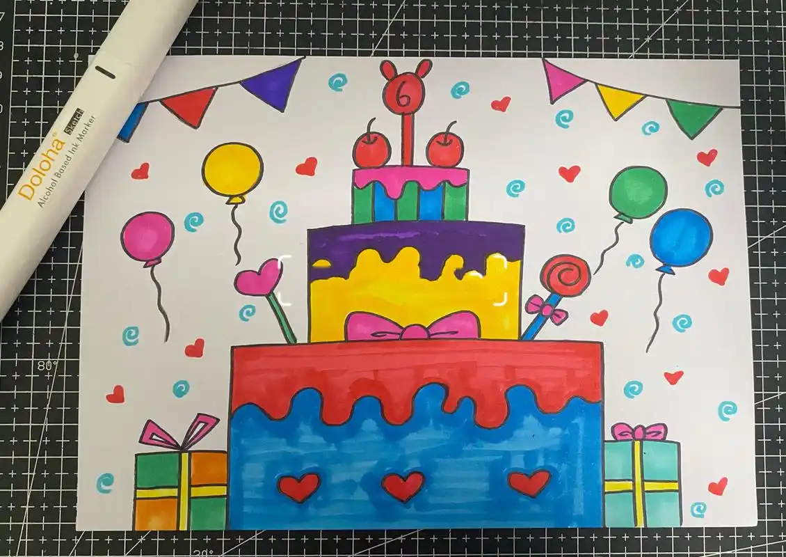 超简单的蛋糕儿童画 生日蛋糕合集卡通画 笔:doloha马克笔 适合小朋友