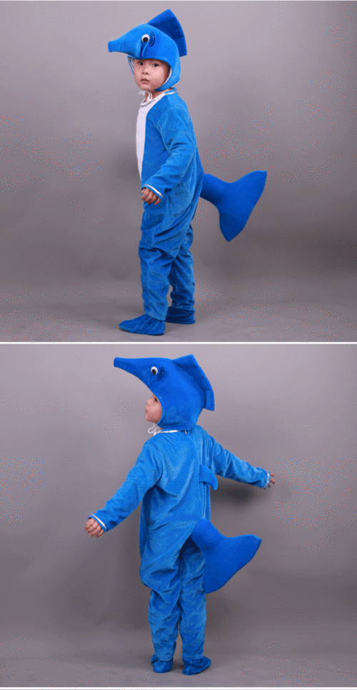 儿童金枪鱼演出服绘本剧海洋动物表演服装舞台舞蹈服装 灰金枪鱼苌袖