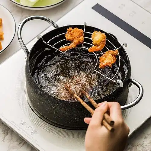 日式天妇罗油炸锅家用烘焙精灵小炸锅不粘电磁炉煤气油锅 20cm收口麦