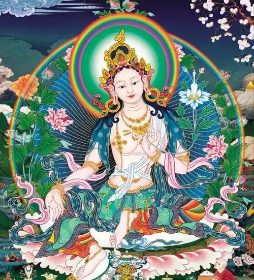 49107人参与25条评论安乐柔善度母,身体白色,右手结胜施印,左手持莲花