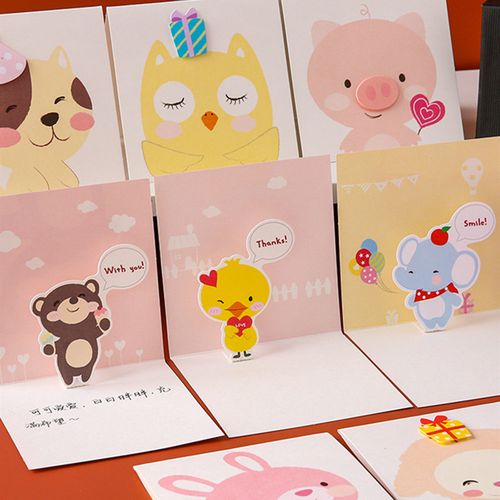 立体迷你贺卡信封套装儿童生日邀请小卡片卡通可爱动物造型感谢卡