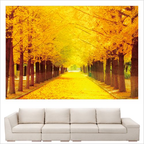 金色枫树林沙发背景墙贴画风景画海报遍地黄金客厅招财装饰画
