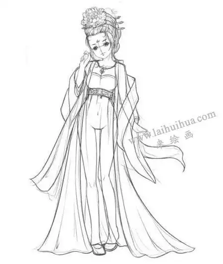 古代宫廷贵妃卡通漫画素描画法