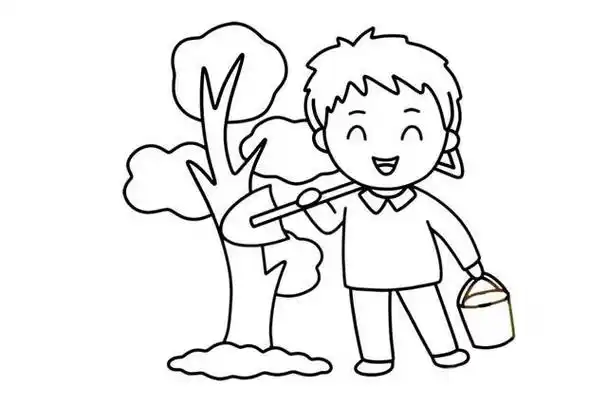 植树节种树的小男孩简笔画