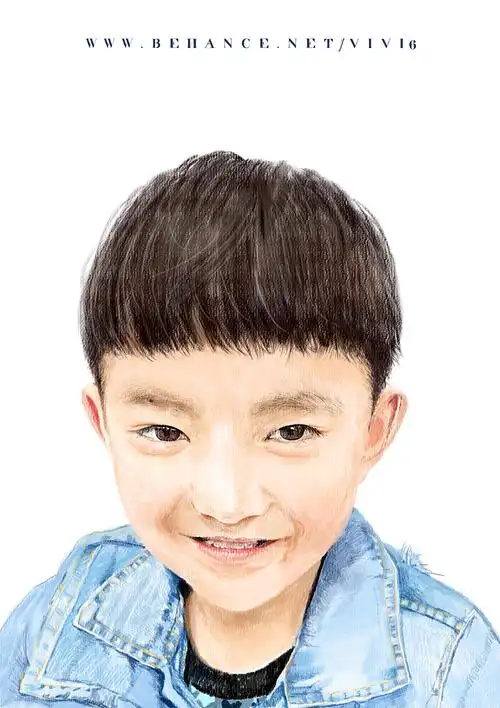 一组儿童肖像彩铅画