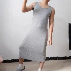 加长版大背心男人宽松内衣纯色木代尔家居服吊带连衣裙夏季薄款潮