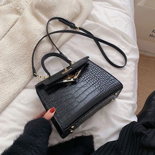 博喜爱马仕适用于爱马仕黑色包包2023新款包包女时尚高级感鳄鱼纹斜挎