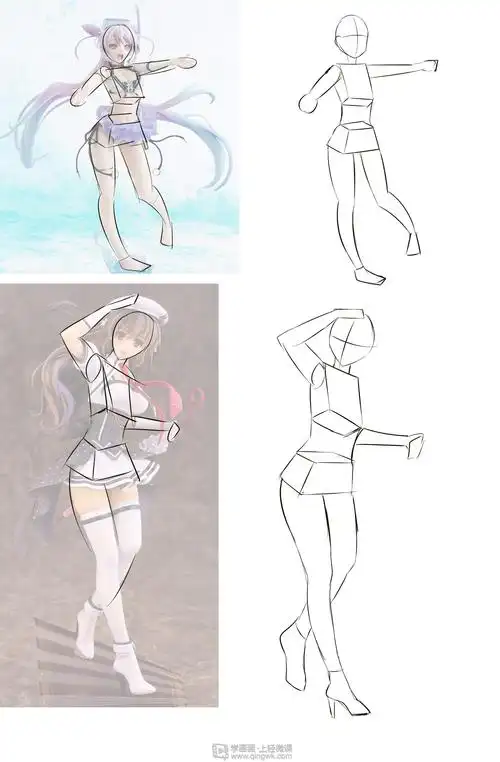 动漫插画基础站姿人体盒子人概括练习