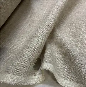 日本进口粗旷编织麻原色纯亚麻面料设计师外套风衣布料