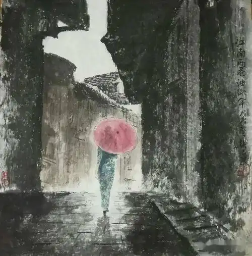 国画:江南雨巷_手机搜狐网