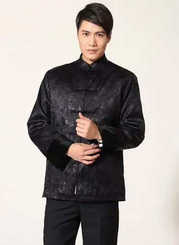 冬季新款长袖典雅黑色立领男式唐装棉袄上衣